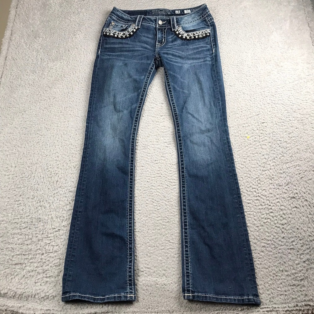 Miss Me‎ Signature Slim Bootcut Jeans Women 28 (30x33) Embellished Rhinestone